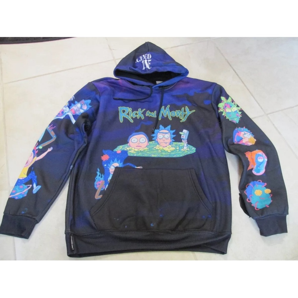 Rick and Morty Hoodie Men's Size S M Adult Swim Graphic Pulllover Sweatshirt NEW